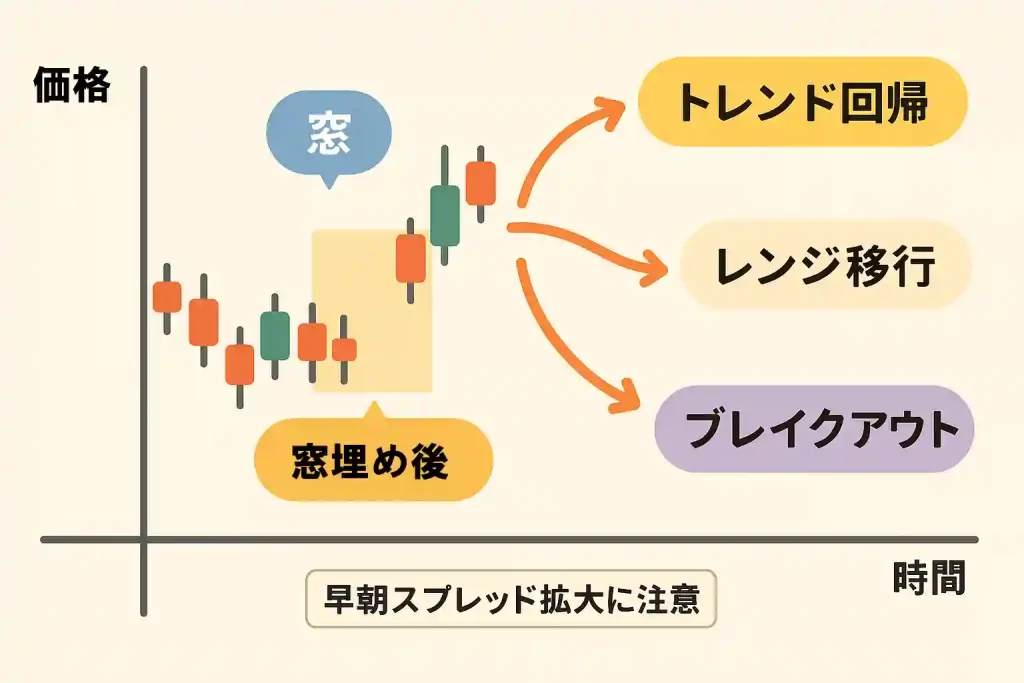 窓埋め後の値動きのパターンを解説